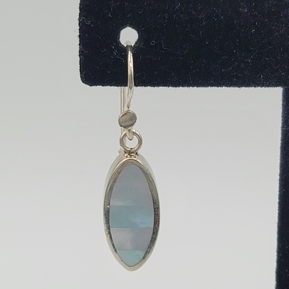 Oval Iridescent Seashell Inlay Silver Drop Earrings #1223 - Picture 5 of 12